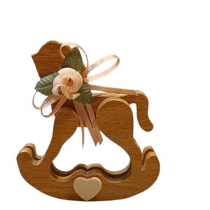 Wooden Rocking Horse with Ribbon Accent